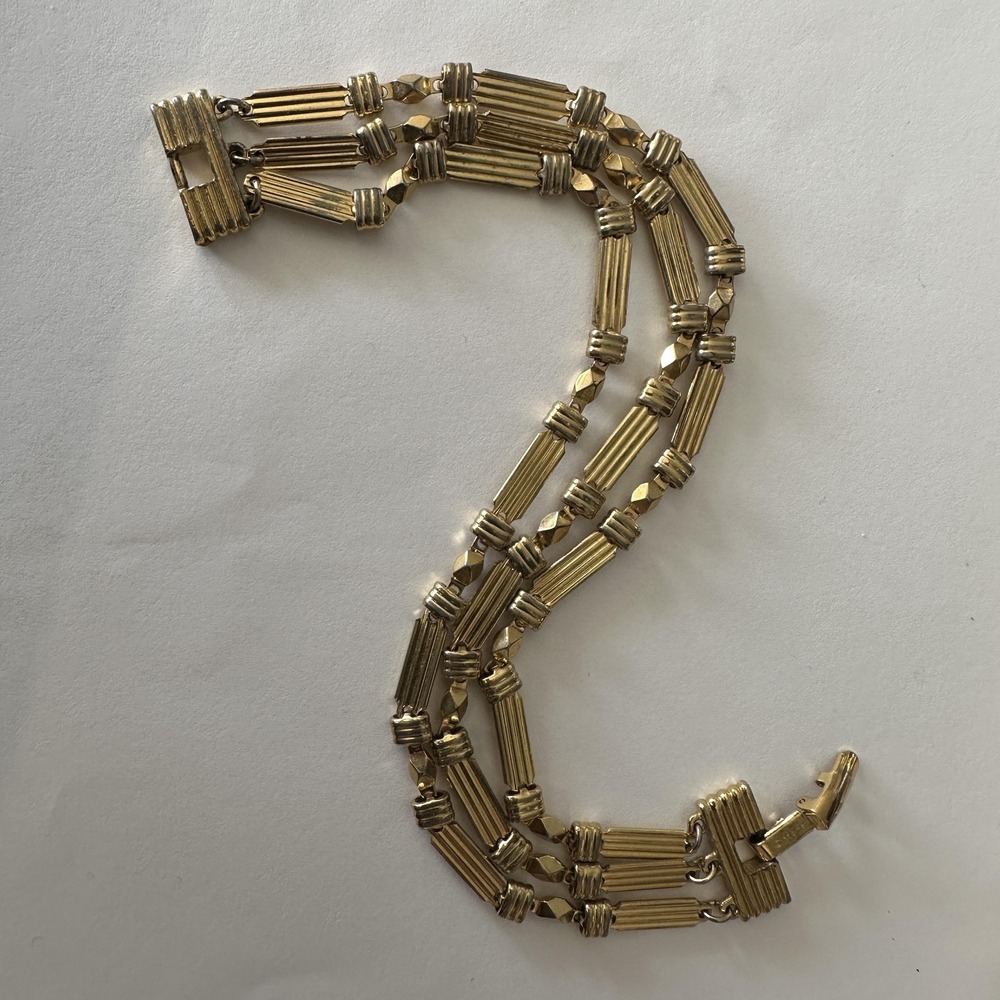VTG 1980's‎ Monet Bracelet Gold Tone Triple Strand Chain Bar Link 7.5" Statement